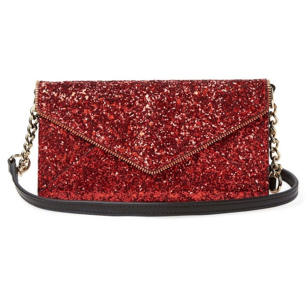 Rebecca Minkoff Cherry Red Glitter Cleo Purse Small
